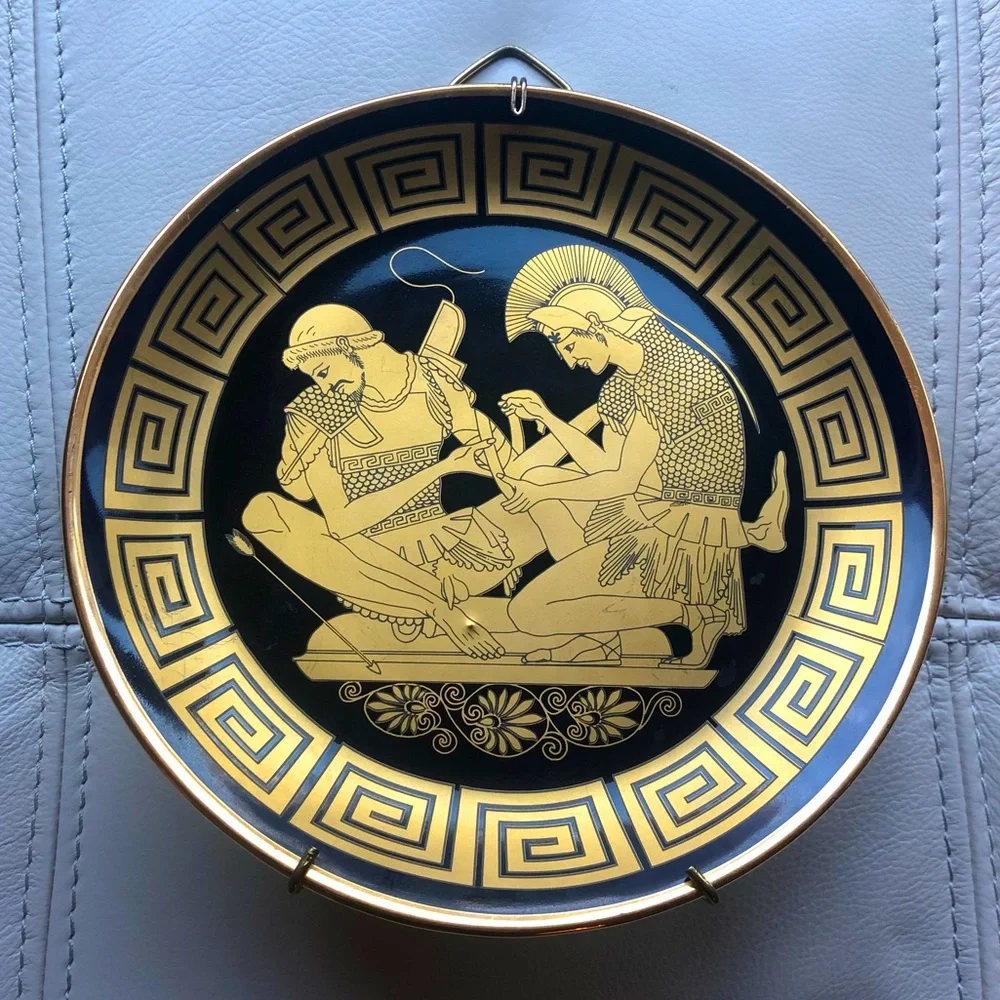 Vintage Neofitou 24K Gold Hand Made in Greece Keramik Decorative Plate Blue